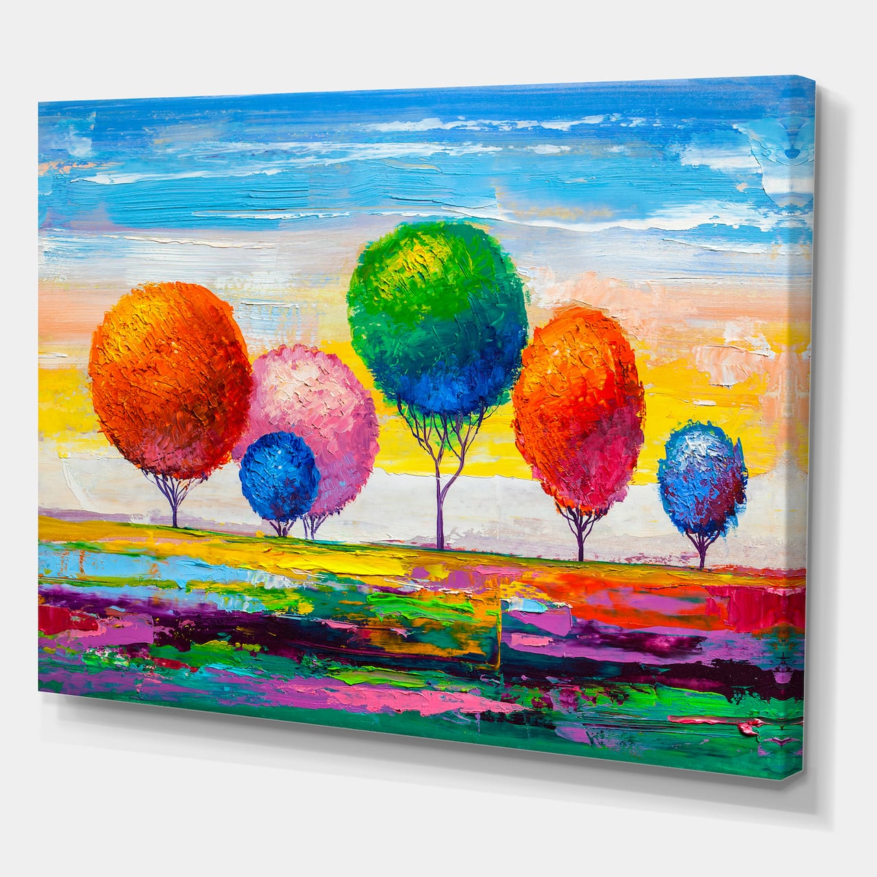Designart - Colourful Ornamental Trees VI - Modern Canvas Wall Art Print